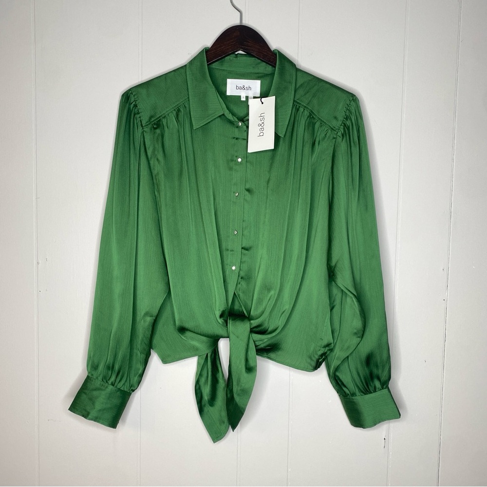 Ba&sh Féria Women’s loose and floaty tie front blouse green vert new large shirt - Picture 5 of 10
